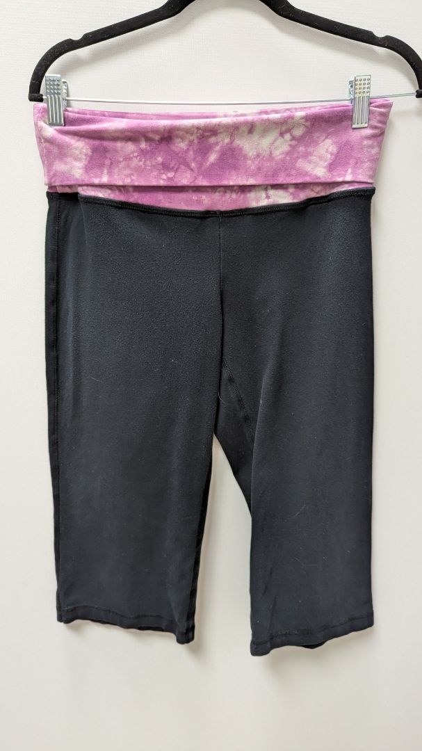 TEK GEAR Black/Purple Tie-Dye Waistband Cropped Yoga Pants