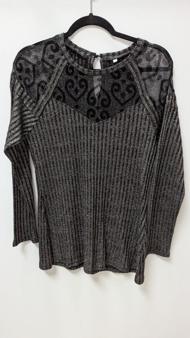 Black/Silver Shimmer Long-Sleeve Blouse