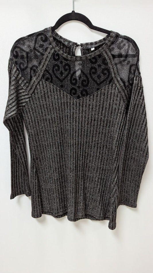 Black/Silver Shimmer Long-Sleeve Blouse