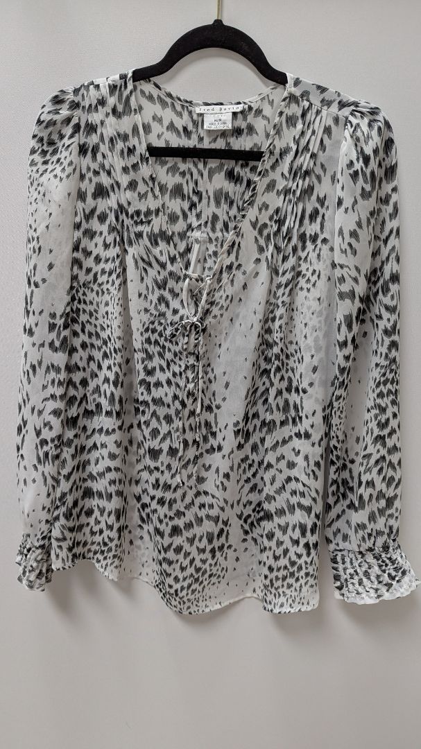 Fred David White/Black Animal Print Sheer Blouse
