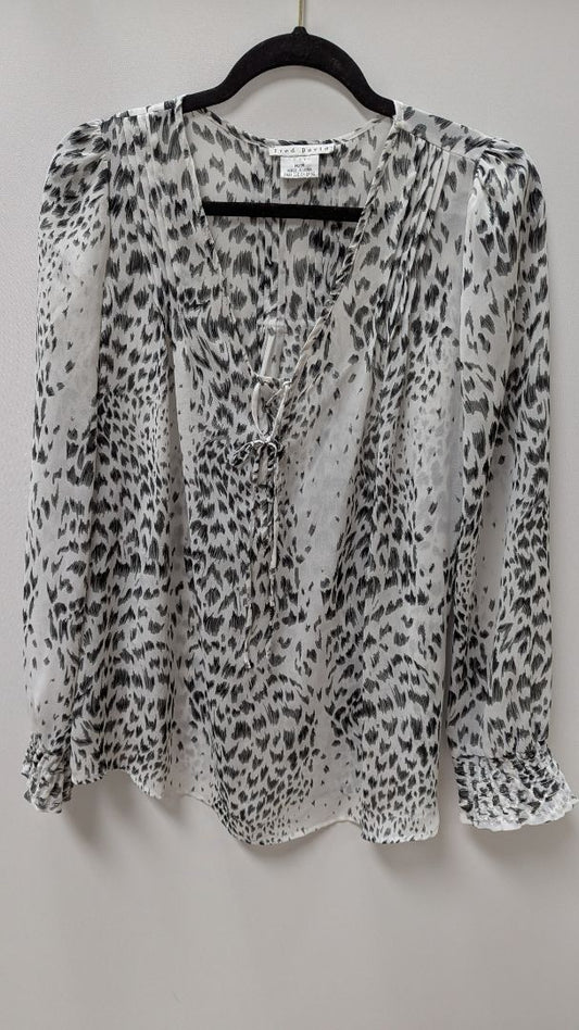 Fred David White/Black Animal Print Sheer Blouse