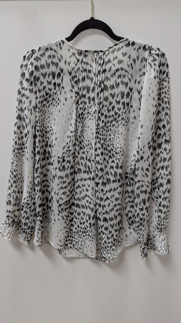 Fred David White/Black Animal Print Sheer Blouse