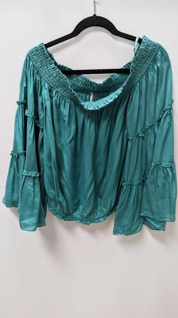 Free People Turquoise Off-The-Shoulder Bell-Sleeve Blouse