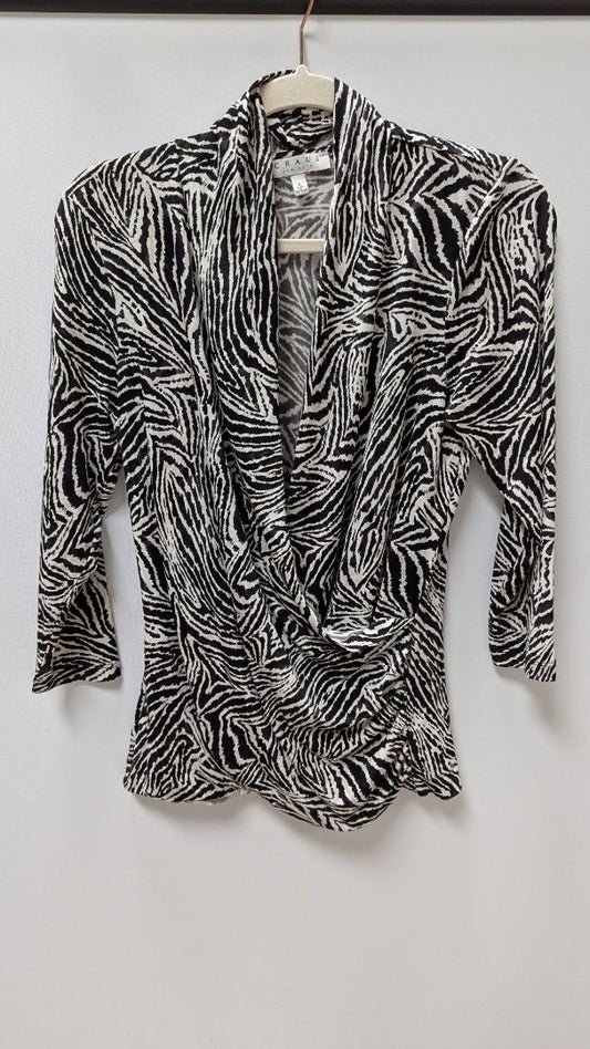 CHAUS New York Black/White Zebra Faux-Wrap Blouse