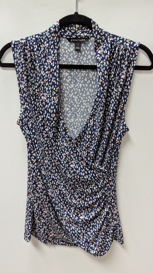 41 Hawthorn Navy Printed Faux-Wrap Sleeveless Blouse