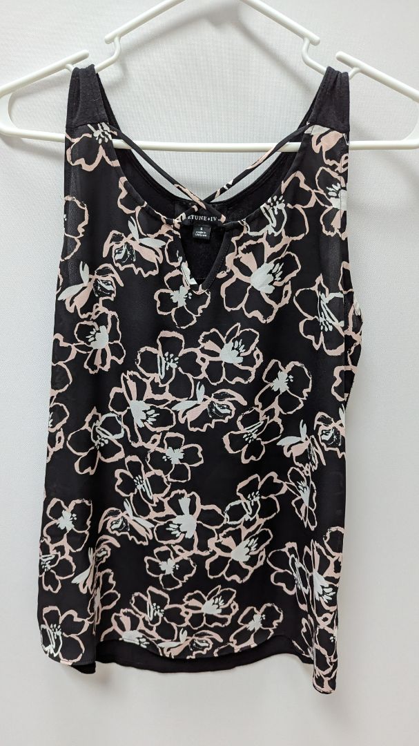 FORTUNE + IVY Black/Pink Floral Shell Blouse