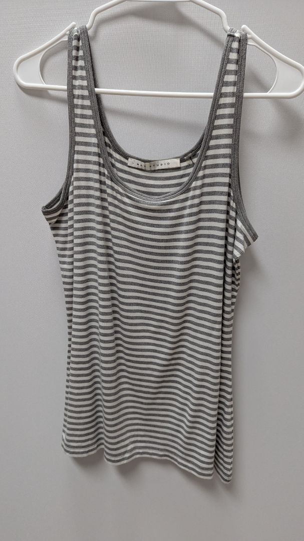 Max Studio Grey/White Striped Jersey Tank