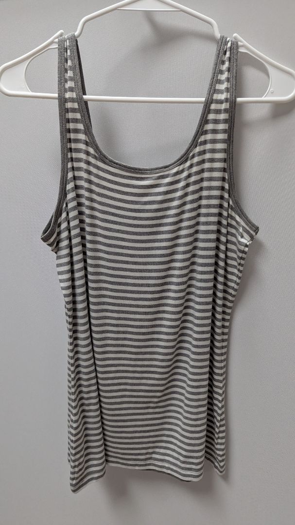 Max Studio Grey/White Striped Jersey Tank