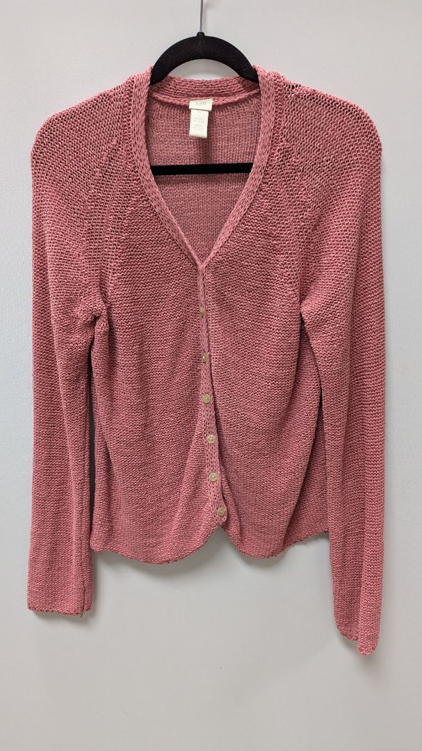 J.Jill Pink Silk-Blend Button-Down Cardigan