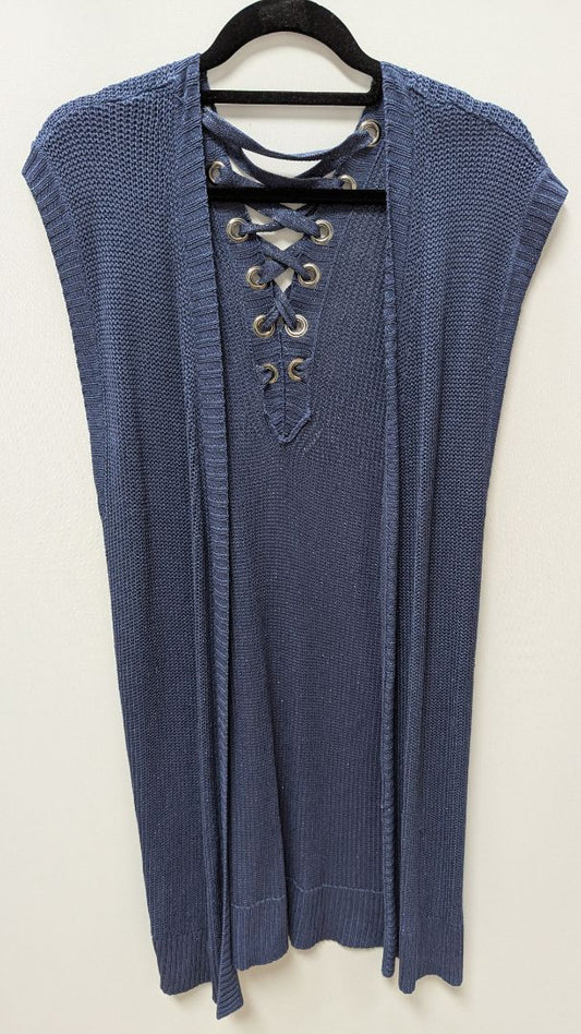 Chico's Dark Blue Knit-Back Open Front Duster Cardigan