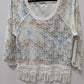 Free People White Printed Fringe Sweater