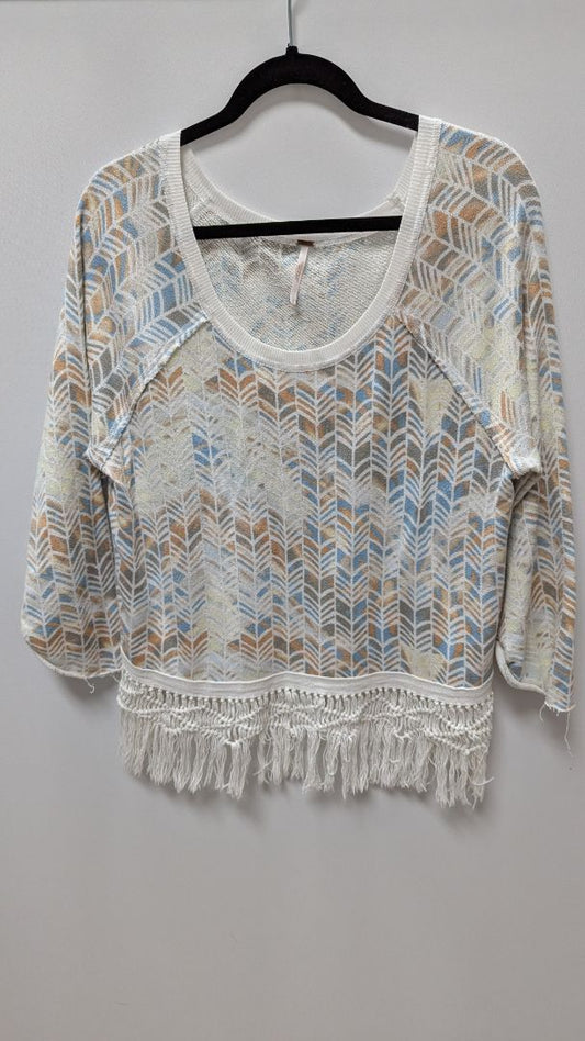 Free People White Printed Fringe Sweater