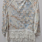 Free People White Printed Fringe Sweater