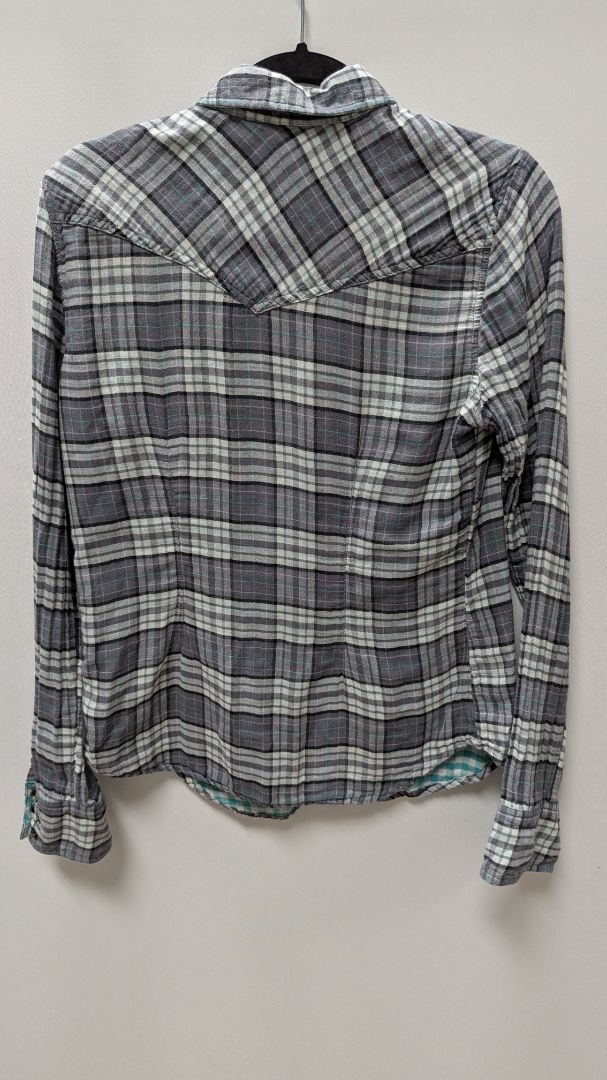 American Eagle Grey/Blue Plaid Flannel Shirt