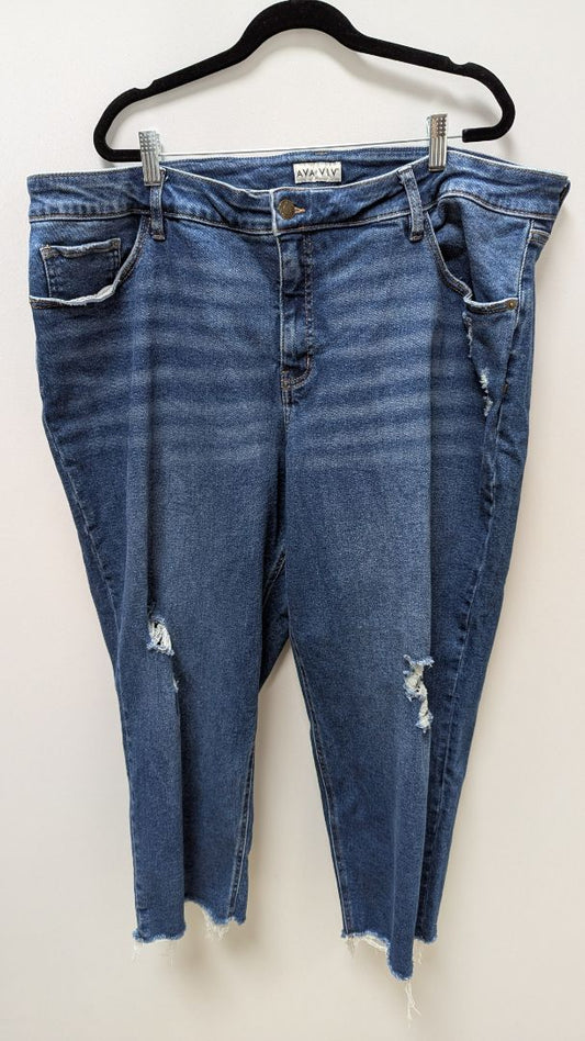 Ava & Viv Medium Wash Distressed Wide-Leg Jeans