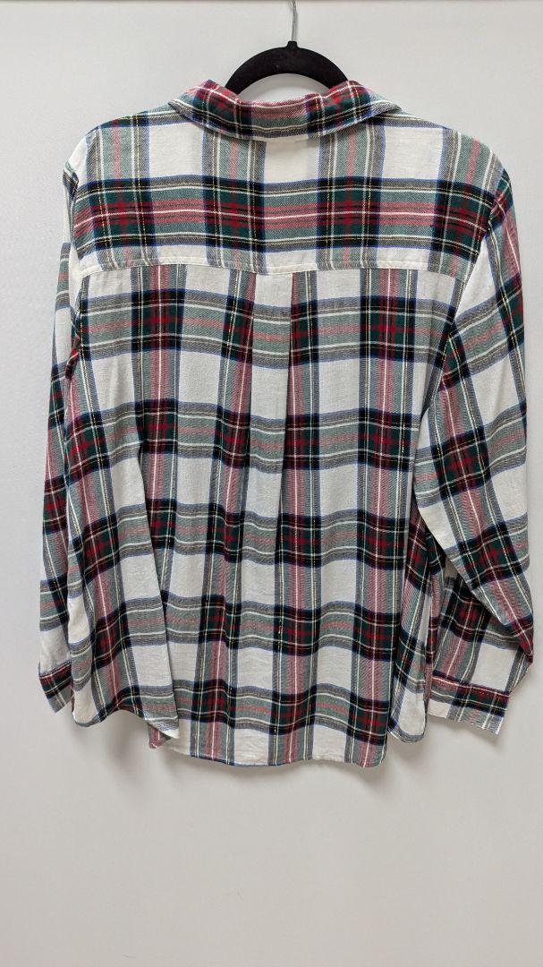 Style & Co White/Red/Green Plaid Button-Down Blouse