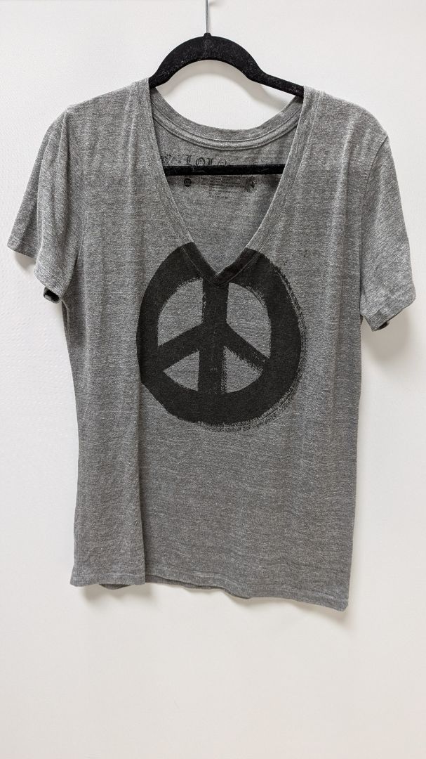 L.O.L. Vintage Grey Peace Sign Graphic T-Shirt