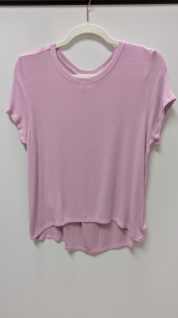 ATHLETA Light Pink Short-Sleeve Ribbed Blouse