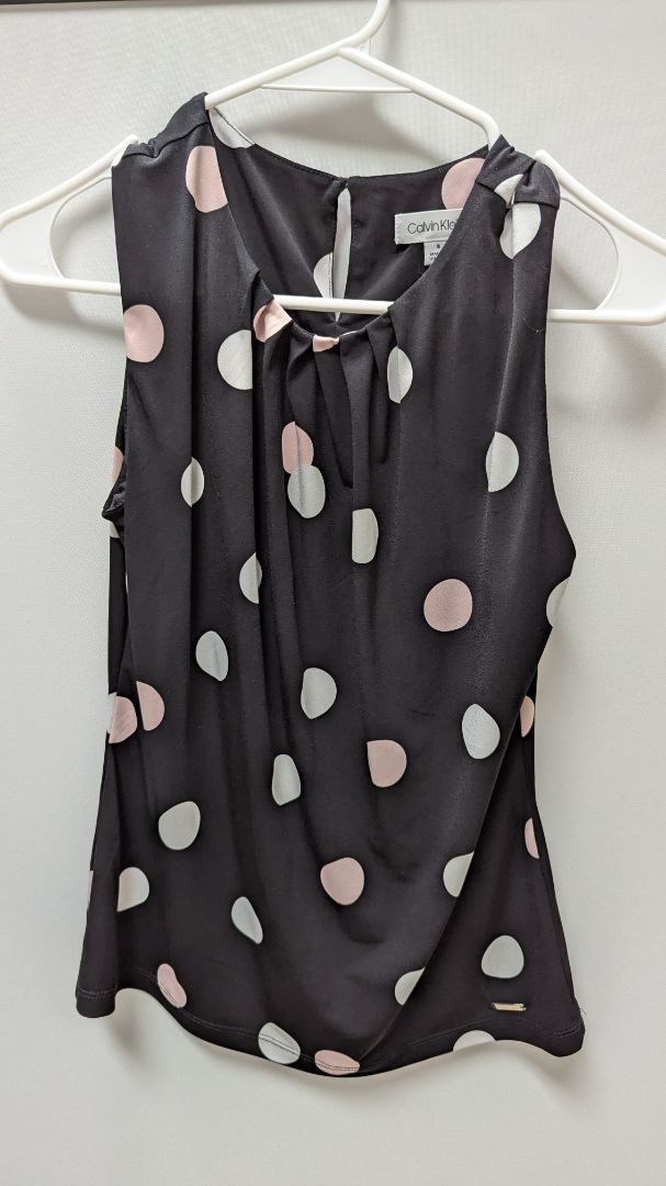 Calvin Klein Black/Pink/White Polka-Dot Sleeveless Blouse