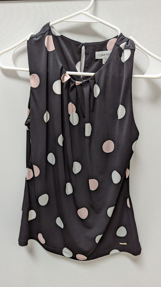Calvin Klein Black/Pink/White Polka-Dot Sleeveless Blouse