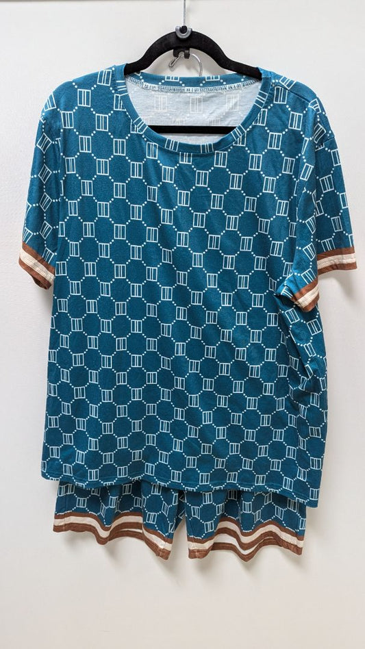 Blue/Brown Printed 2-Piece Sleepwear Set