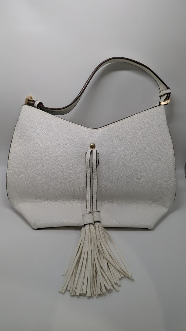 White/Mint Faux-Leather Tassel Purse