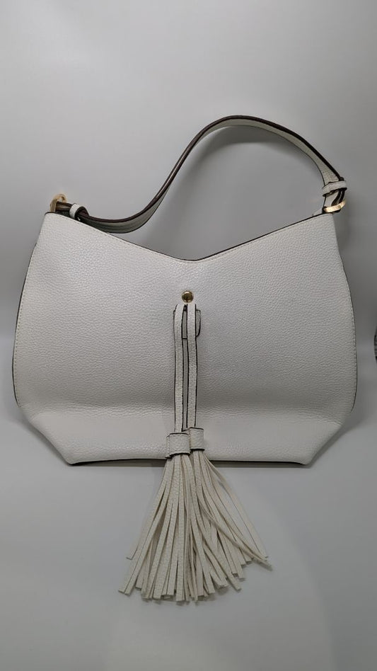 White/Mint Faux-Leather Tassel Purse