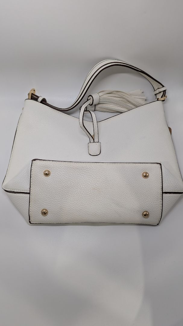 White/Mint Faux-Leather Tassel Purse