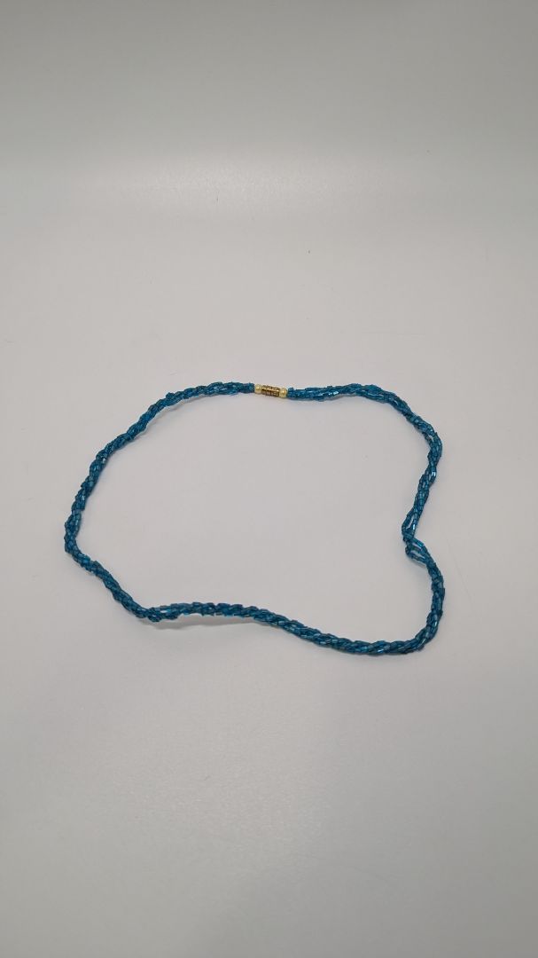 Blue/Gold Beaded Choker Necklace with Clasp