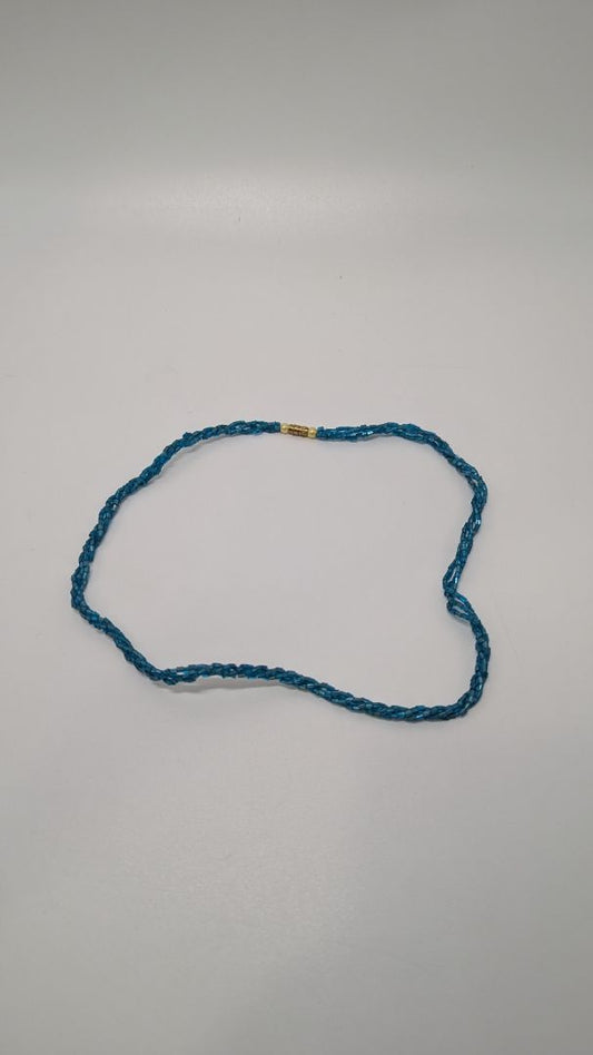 Blue/Gold Beaded Choker Necklace with Clasp