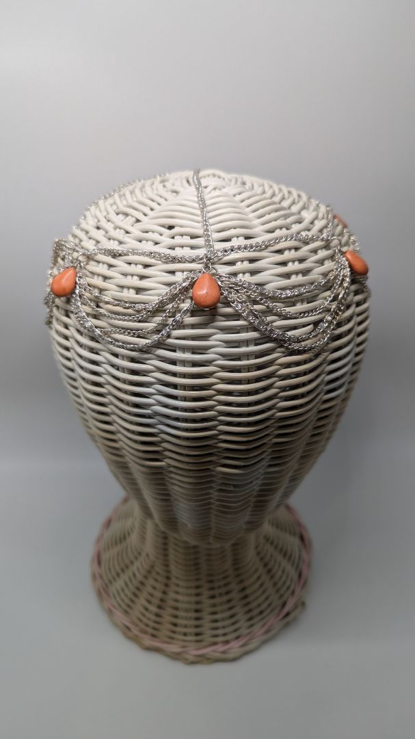 Silver/Orange Beaded Chain Headpiece Accessory