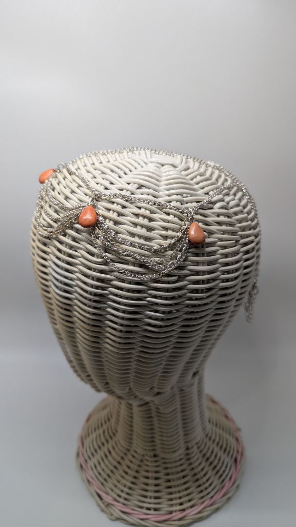 Silver/Orange Beaded Chain Headpiece Accessory
