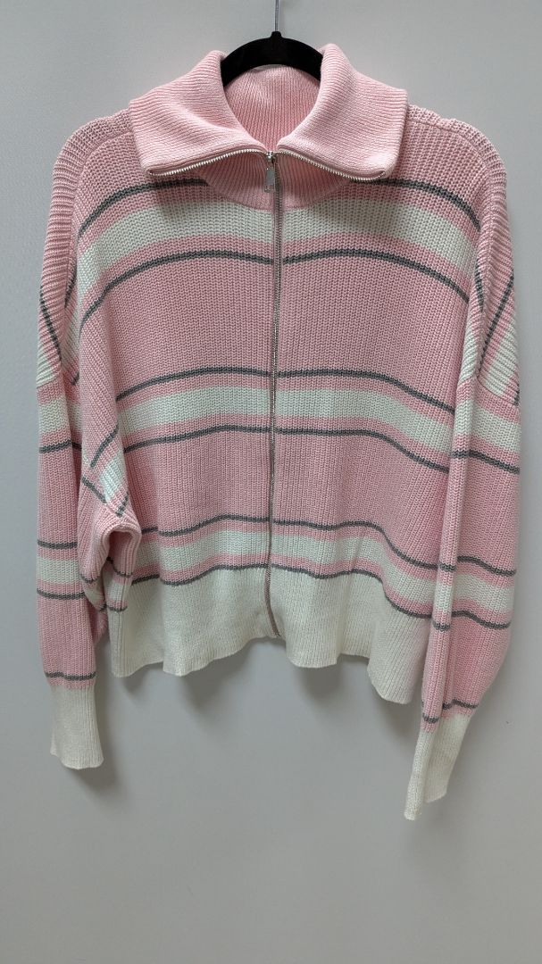 Torrid Light Pink/White/Grey Striped Zippered Sweater