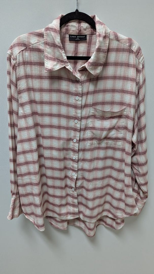 Lane Bryant Pink Plaid Button-Down Flannel Shirt