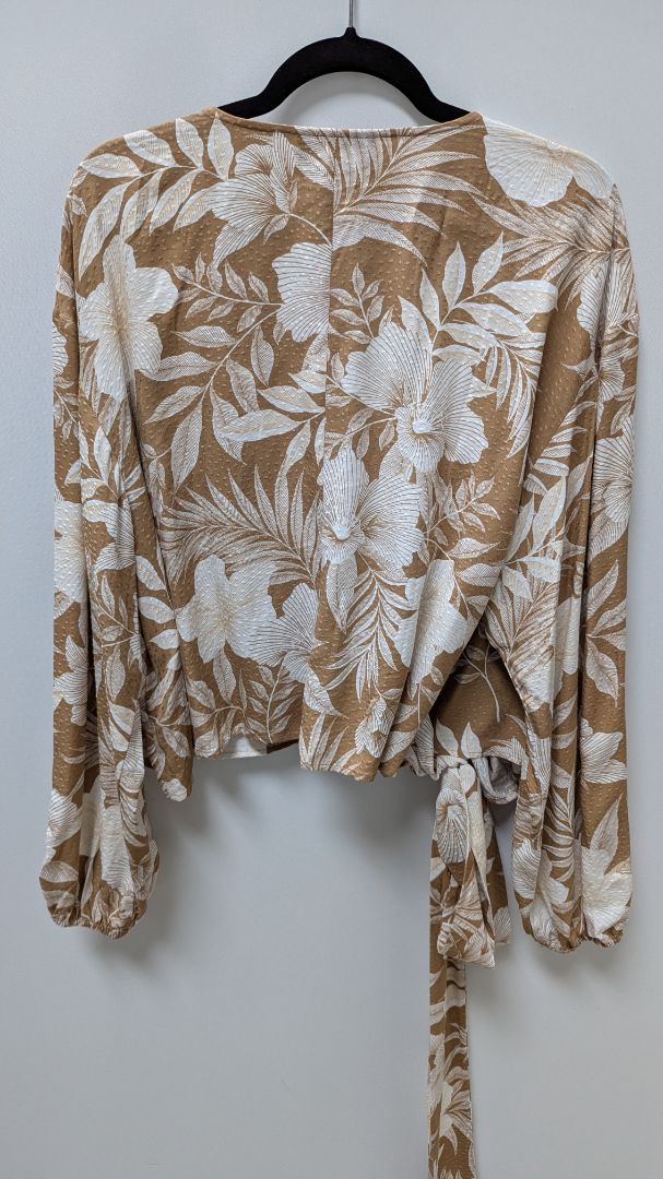 Lane Bryant Light Brown/Ivory Floral Print Wrap Blouse