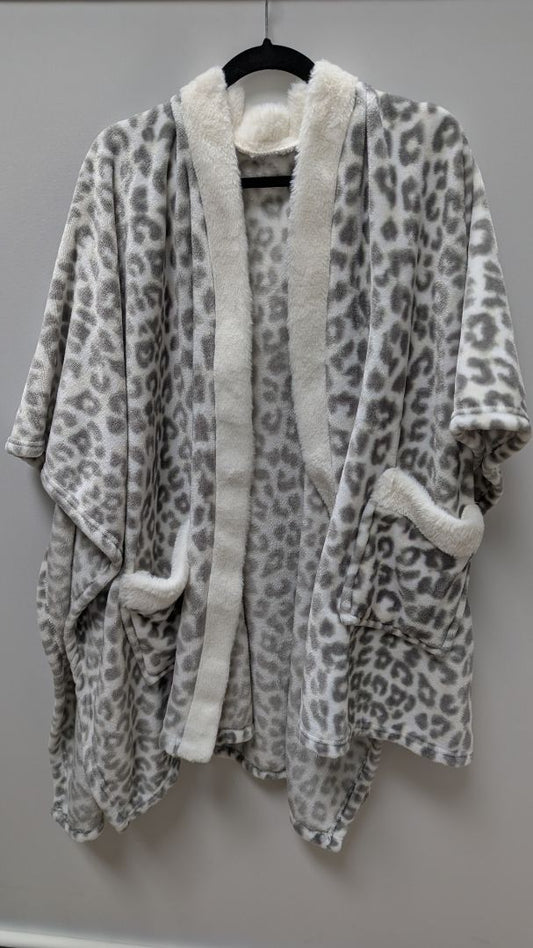 Charter Club Grey Animal Print Fuzzy Cape Sweater