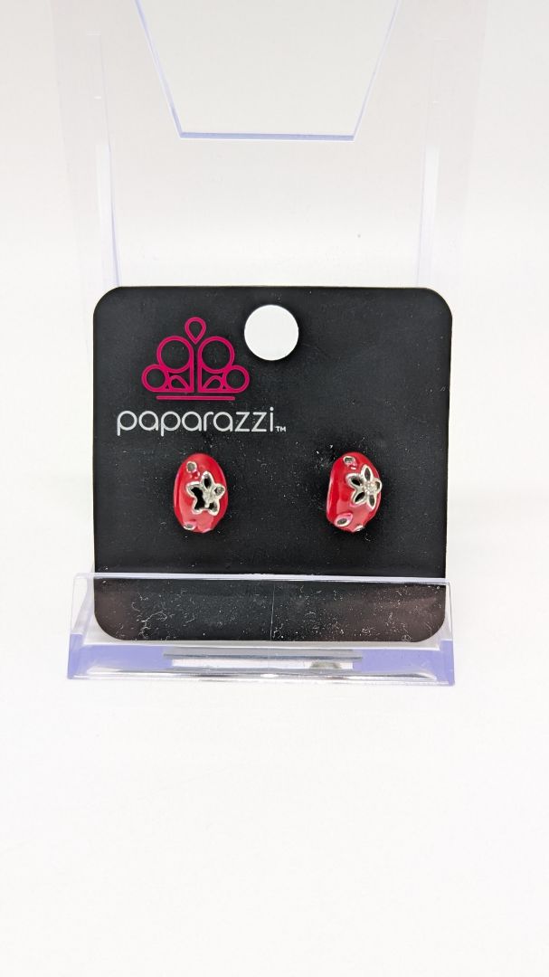 Paparazzi Red/Silver Floral Cuff Earrings