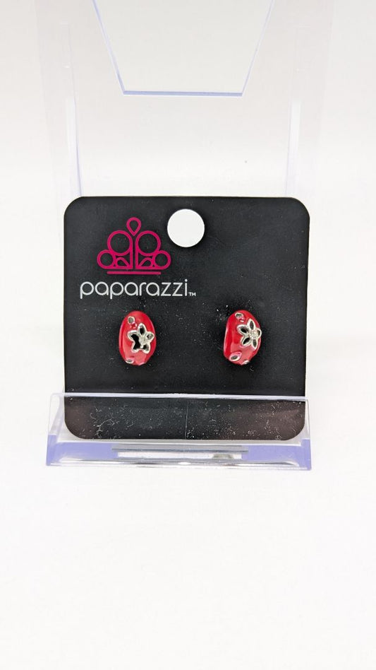 Paparazzi Red/Silver Floral Cuff Earrings