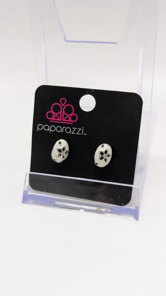 Paparazzi Ivory/Silver Floral Cuff Earrings