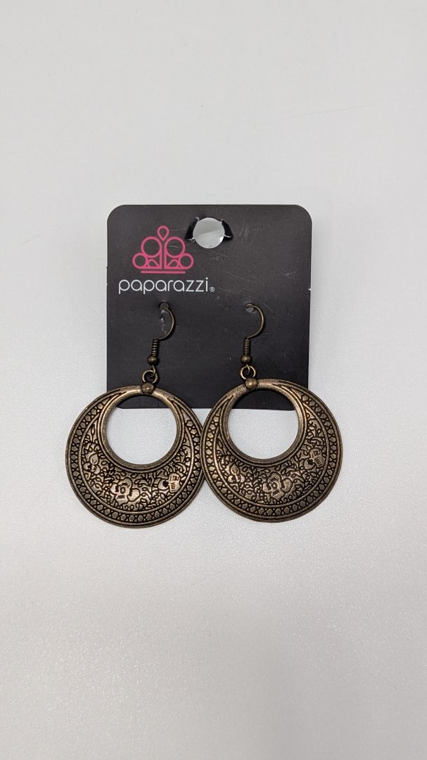 Paparazzi Bronze Floral Design Dangle Earrings