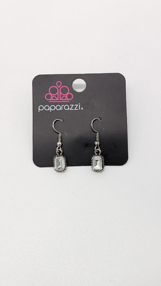 Paparazzi Silver/Clear Rhinestone Dangle Earrings