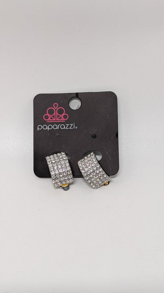 Paparazzi Silver Rhinestone Clip-On Earrings