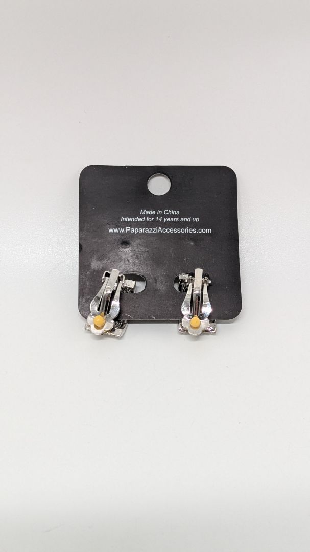 Paparazzi Silver Rhinestone Clip-On Earrings