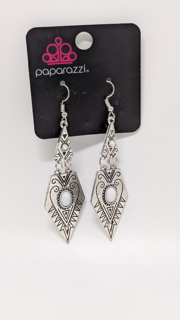 Paparazzi Silver/White Metal Dangle Earrings