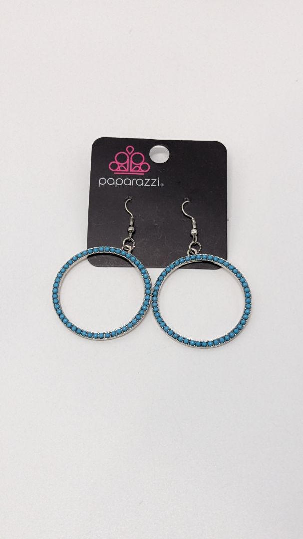 Paparazzi Silver/Blue Large Circle Dangle Earrings