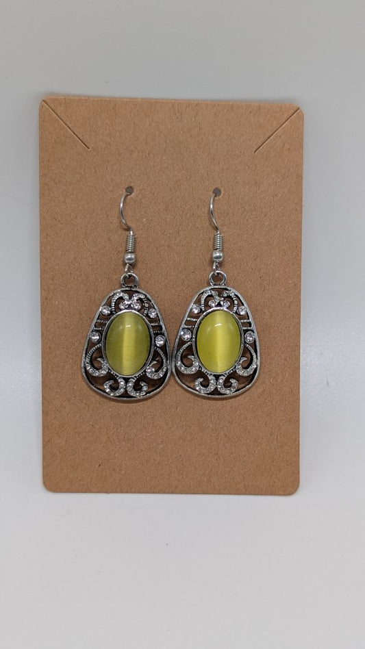 Paparazzi Silver/Green Faux-Stone Earrings