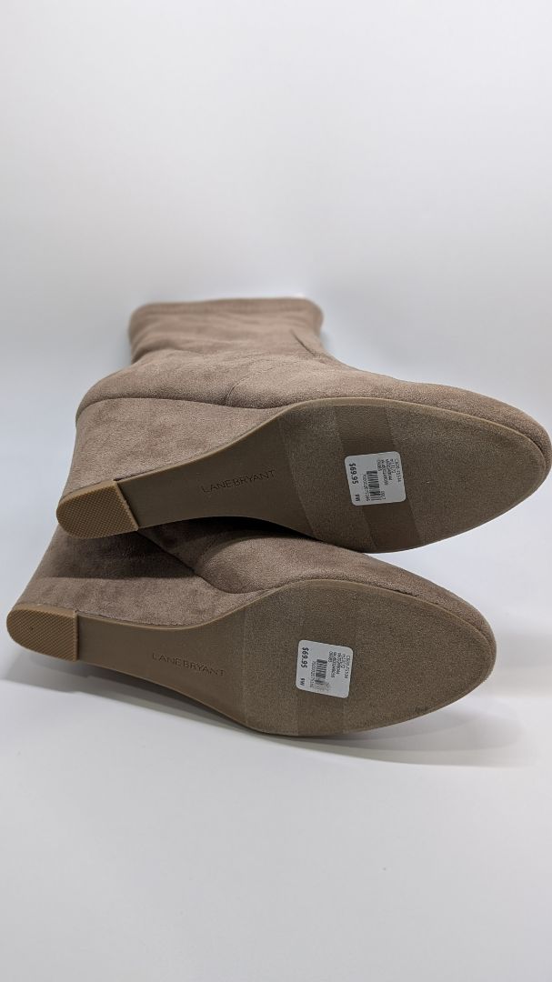 Lane Bryant Taupe Faux-Suede Heeled Boots
