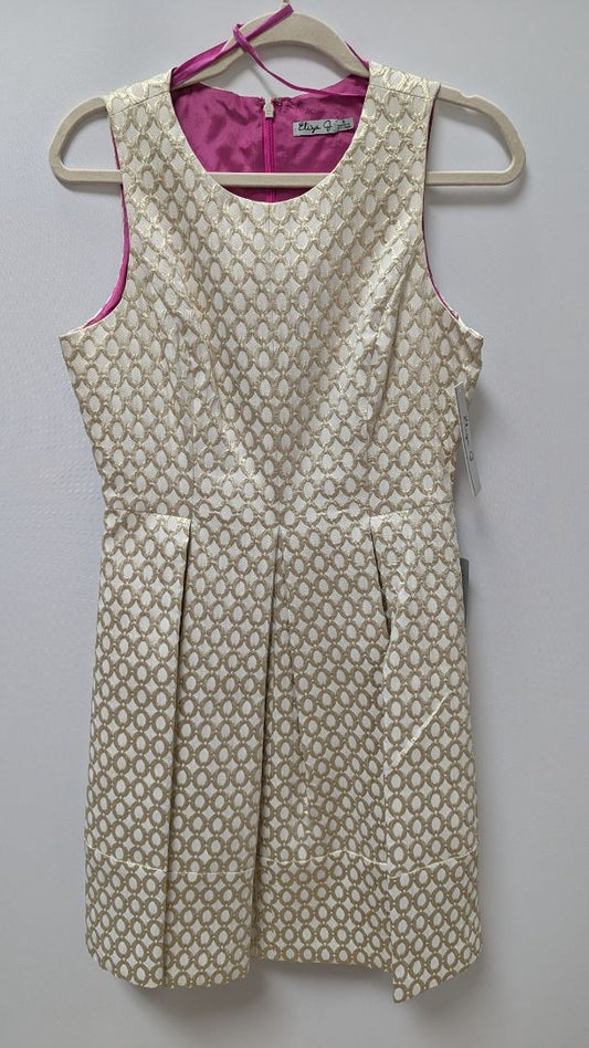 Eliza J Ivory/Gold Jacquard Fit & Flare Dress