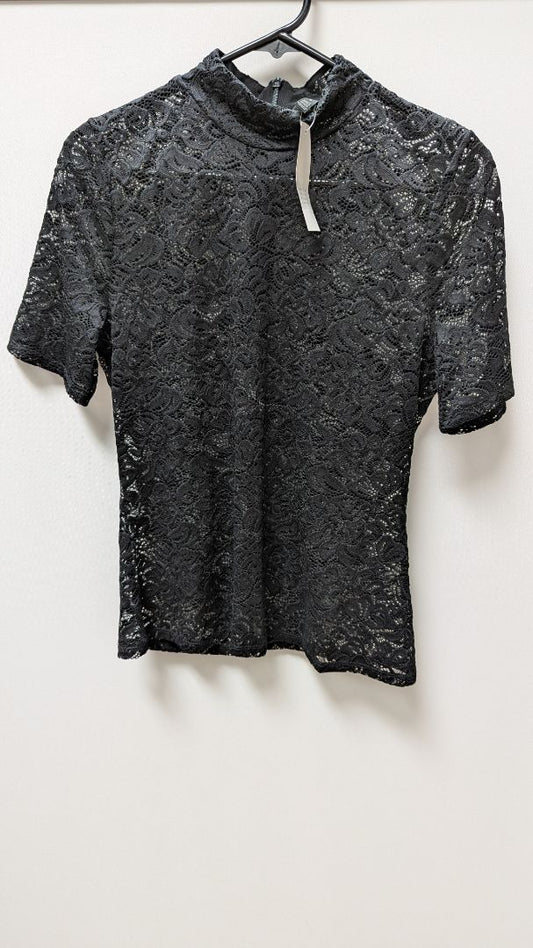 White House Black Market Black Lace Mock-Neck Blouse