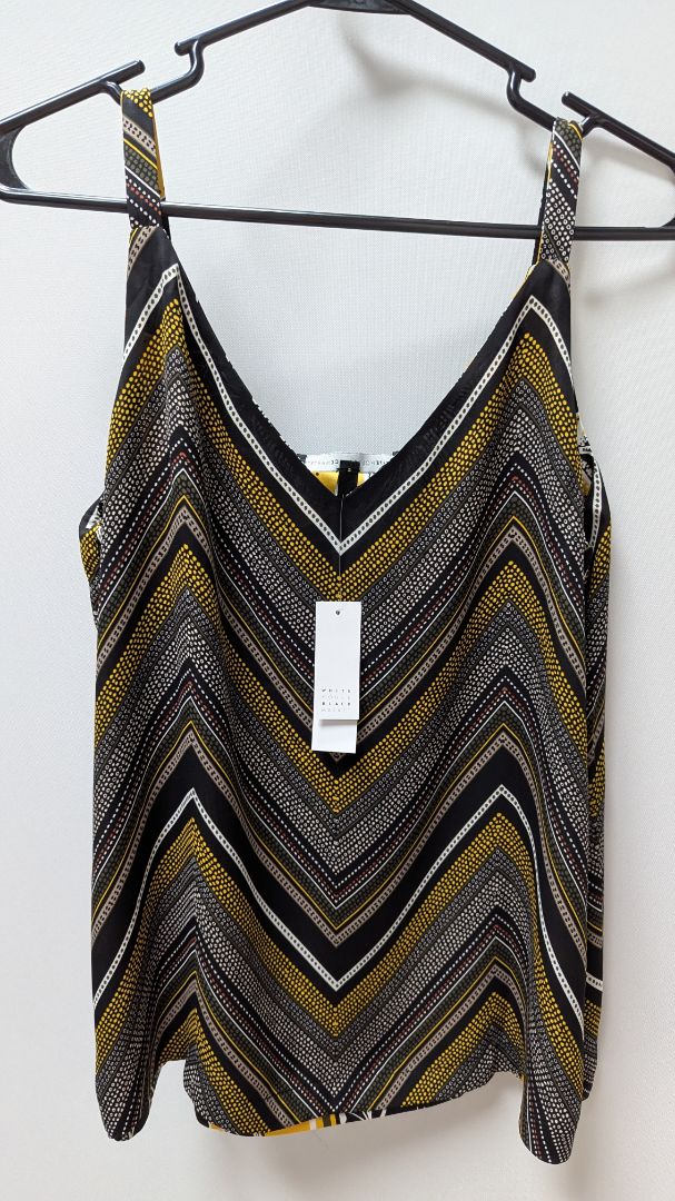 White House Black Market Artisanal Palms Marigold Reversible Blouse